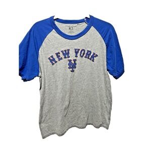 New York Mets Wright and Ditson Embroidered Raglan Shirt Blue Gray Baseball T L